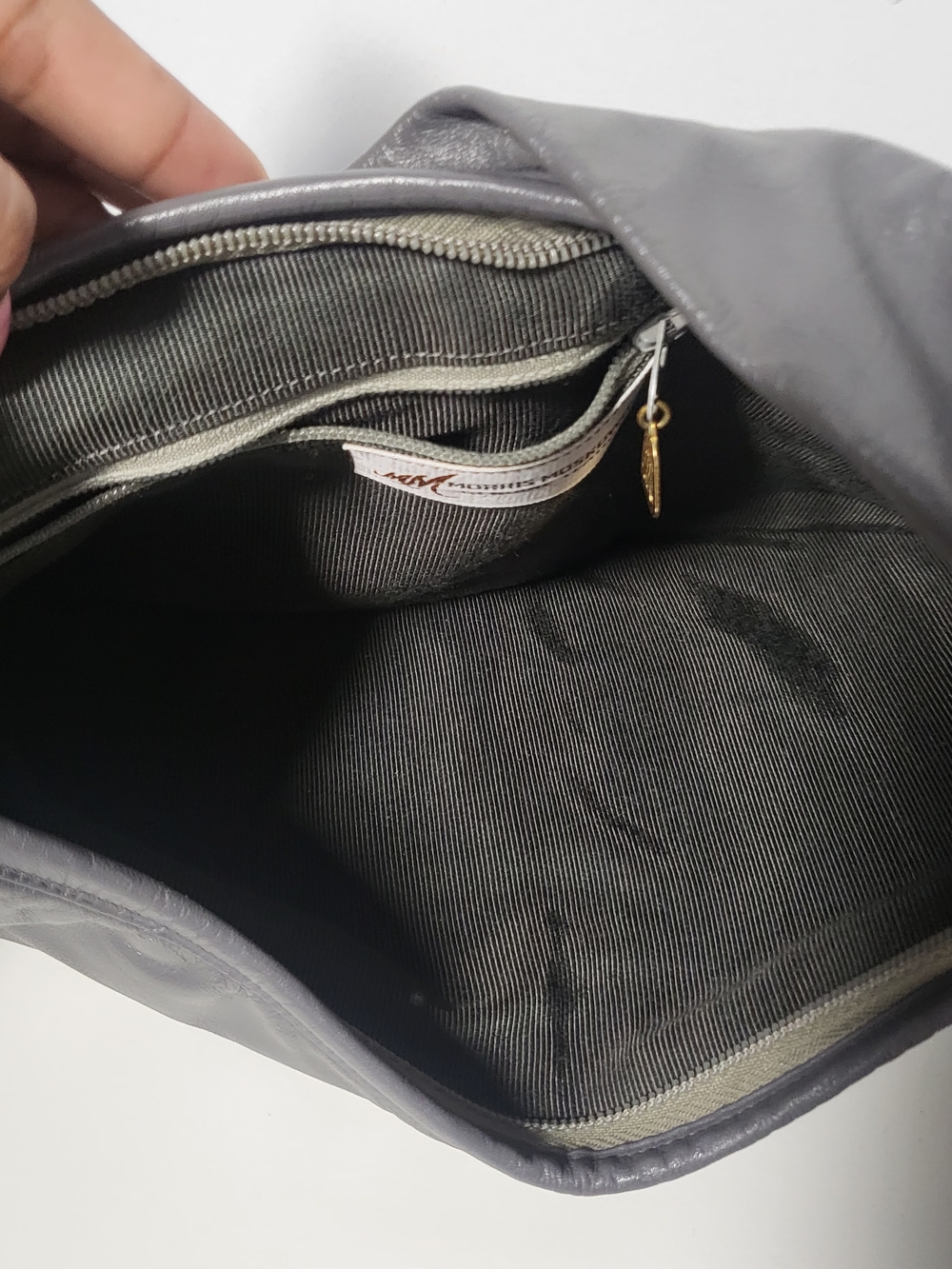 Sleek Dark Gray Hobo Shoulder Bag with Gold Charm - Picture 8 of 10